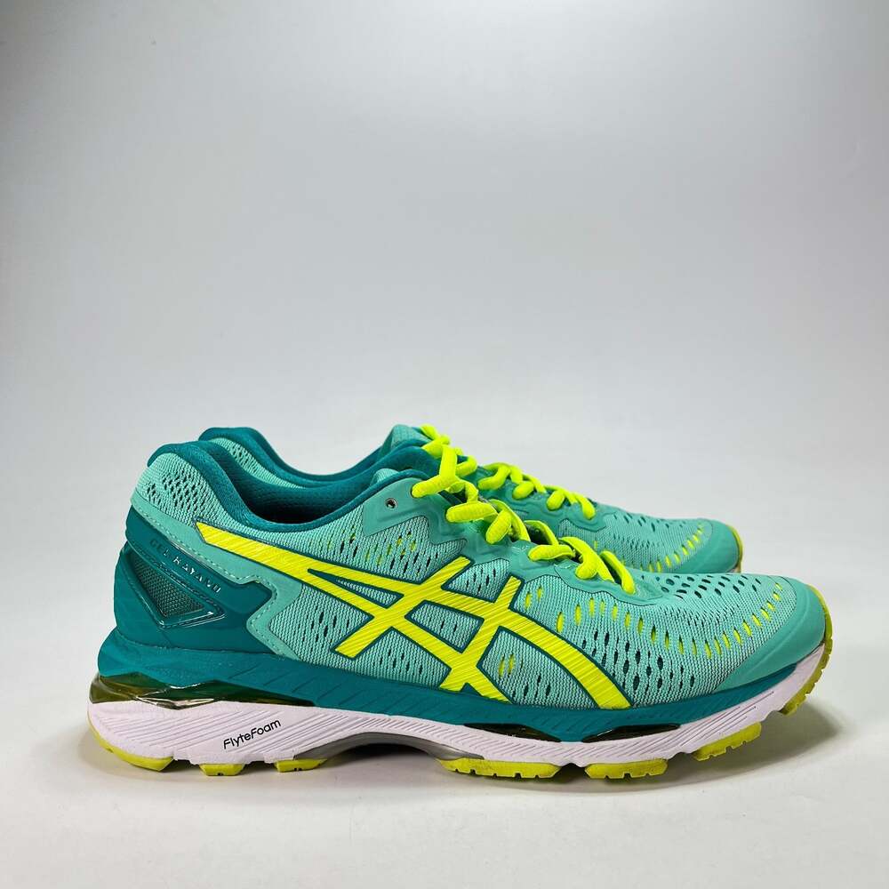 ASICS GEL-Kayano 23 Running Shoes Teal Green Yellow FlyteFoam Women's Size 8